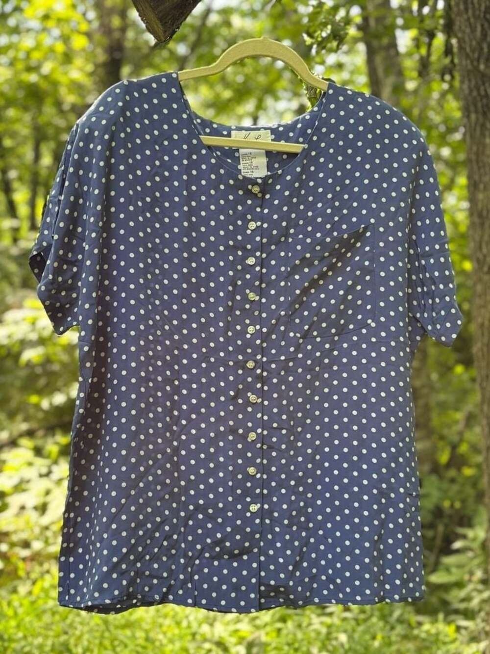 Kathie Lee Vintage 100% Silk Polka Dot Button Down Blouse Size 16